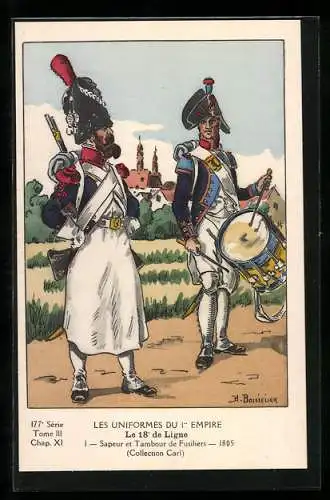Künstler-AK Le 18. de Ligne, Sapeur et Tambour de Fusiliers