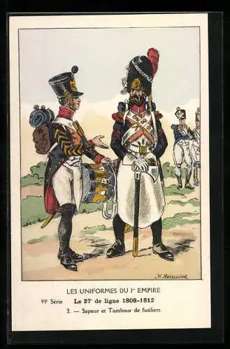 Künstler-AK Le 27. Ligne 1808-1812, Sapeur et Tambour de fusiliers