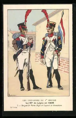 Künstler-AK Le 67. de Ligne en 1808, Sergent 2. Porte-Aigle et Caporal de Grenadiers