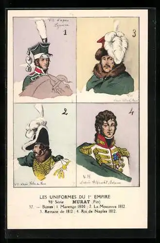 AK Murat, Bustes: 1. Marengo 1800, 2. La Moscowa 1812, 3. Retraite de 1812, 4. Roi de Naples 1812