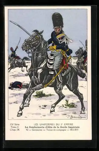 Künstler-AK La Gendarmerie d`élite de la Garde Impériale, Gendarme, tenue de campagne 1812-14