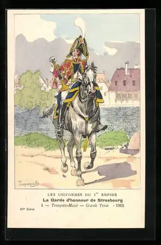 Künstler-AK La Garde d`honneur de Strasbourg, Trompette-Major, grande tenue 1805