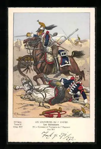 AK Les Cuirassiers, Cuirassier et Trompette du 1er Régiment, 1815