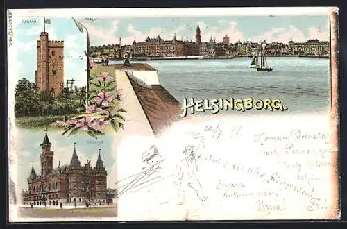 Lithographie Helsingborg, Panorama, Kärnan & Radhuset