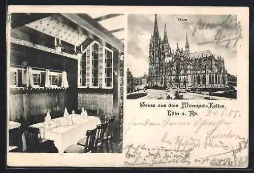 AK Köln a. Rh., Das Gasthaus Monopol-Keller, Gaststube, der Dom