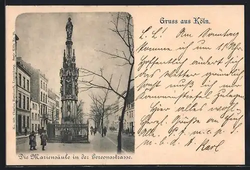 AK Köln, Die Mariensäule in der Gereonstrasse