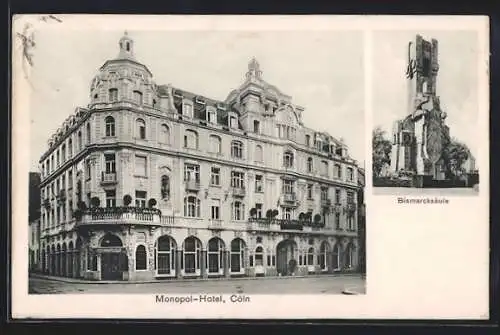 AK Köln-Marienburg, Das Monopol-Hotel, die Bismarcksäule