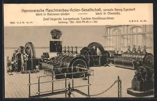 AK Hannover-Linden, Hanomag Werk, Zwei liegende, kurzgebaute Tandem-Ventilmaschinen