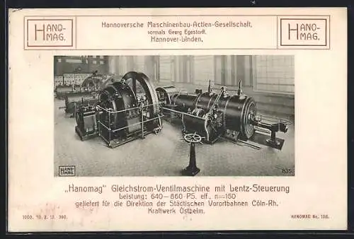 AK Hannover-Linden, Hanomag Gleichstrom-Ventilmaschine mit Lentz-Steuerung im Kraftwerk Ostheim