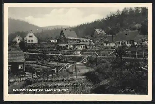 AK Sonneberg-West / Thüringen, Die Gaststätte Braustübl und der Bahnhof