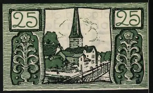 Notgeld Holzminden, 1922, 25 Pfennig, Stadtansicht mit Kirche und Ornamenten