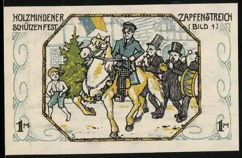 Notgeld Holzminden 1921, 1 Mark, Schützenfest Zapfenstreich mit Reiter und Musikanten