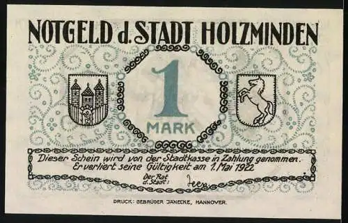 Notgeld Holzminden 1921, 1 Mark, Schützenfest Zapfenstreich mit Reiter und Musikanten