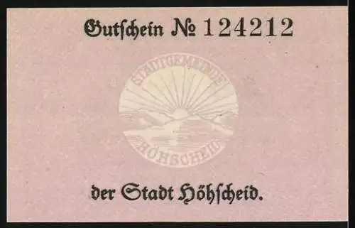 Notgeld Höhscheid 1920, 50 Pfennig, Gutschein der Stadtgemeinde Höhscheid Nr. 124212