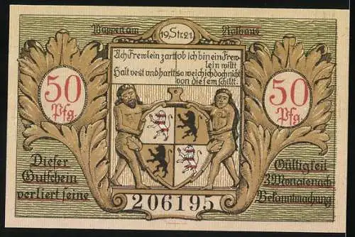 Notgeld Hildburghausen, 1921, 50 Pfg, Dumm hinein G'Scheit heraus und Wappen mit Spruch