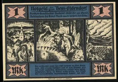 Notgeld Hess.-Oldendorf, 1921, 1 Mark, Sagenmotiv mit Schloss Schaumburg