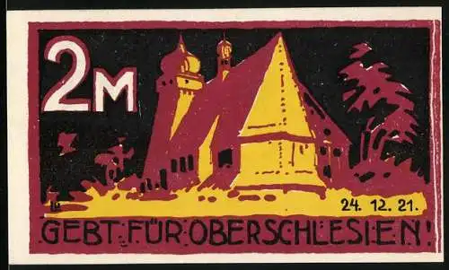 Notgeld Helmstedt, 1921, 2 Mark, Kirche und Mutter mit Kind, Rotes Kreuz Emblem, Text über Heimatverbände