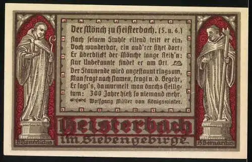 Notgeld Heisterbach, 1921, 75 Pfennig, Ehemalige Kirche und Mönch zu Heisterbach im Siebengebirge