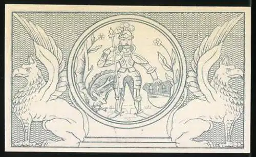 Notgeld Jerichow, 1921, 25 Pfennig, Stadtansicht und Ritter mit Drachen, Nr. 39983