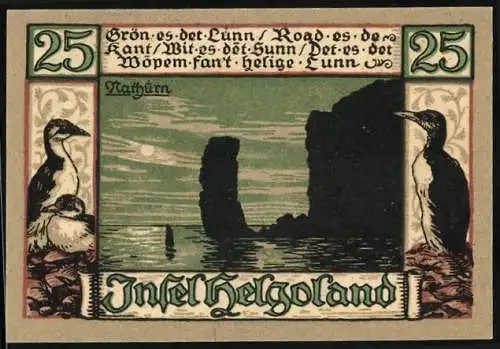 Notgeld Insel Helgoland, 1921, 25 Pfennig, Vogel und Landschaft, Wappen und Figur