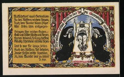 Notgeld Helmarshausen 1921, 50 Pf, Darstellung einer Kirche und einer historischen Szene