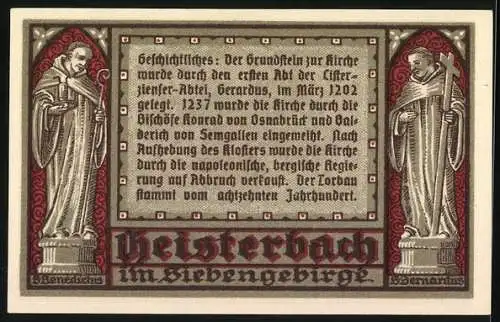 Notgeld Heisterbach, 1921, 50 Pfennig, Kloster-Torbau aus dem 18. Jahrhundert, Heisterbach im Siebengebirge