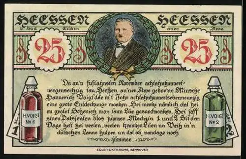 Notgeld Bad Eilsen 1921, 25 Pfennig, Erste Wirkungsstätte des Wunder-Doktors mit Abbildung von H. Voigt