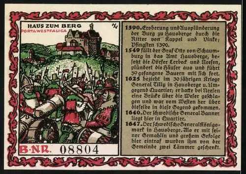 Notgeld Hausberge, 1921, 50 Pfennig, Raubritter und Historische Burgszenen