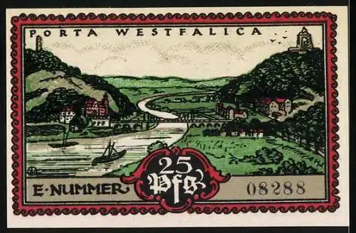 Notgeld Hausberge a.d. Weser 1921, 25 Pfennig, Porträts, Landschaft Porta Westfalica