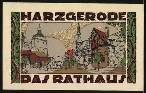 Notgeld Harzgerode, 1921, 50 Pfennig, Harzgerode Wappen und Rathaus-Abbildung