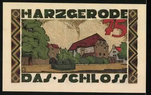 Notgeld Harzgerode, 1921, 75 Pfennig, Stadtwappen und Schlossansicht