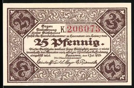 Notgeld Hannover 1921, 25 Pfennig, Handelskammer, Markt Kirche Motiv