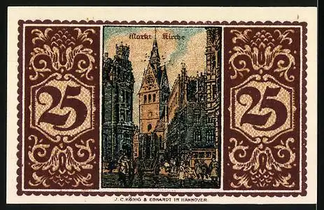 Notgeld Hannover 1921, 25 Pfennig, Handelskammer, Markt Kirche Motiv