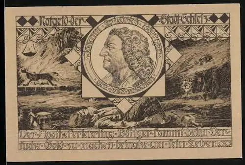 Notgeld Scharzfeld 1921, 50 Pfennig, Porträt mit Landschaft und Wappentier