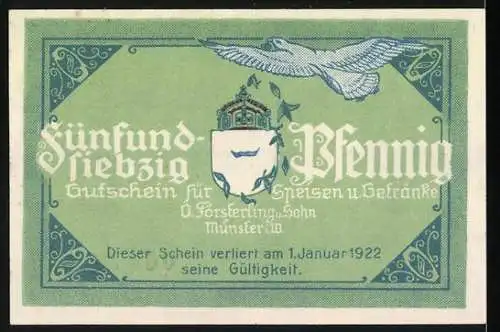 Notgeld Münster 1921, 75 Pfennig, Hotel und Kaffee Kaiserhof Gutschein Nr. A 06477, Darstellung eines Mannes mit Hammer