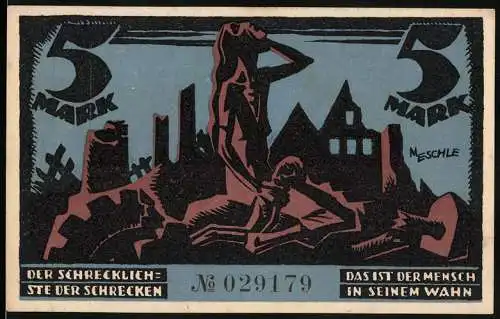 Notgeld Glauchau 1921, 5 Mark, Spende für die Liga zum Schutze der deutschen Kultur, Nr. 029179