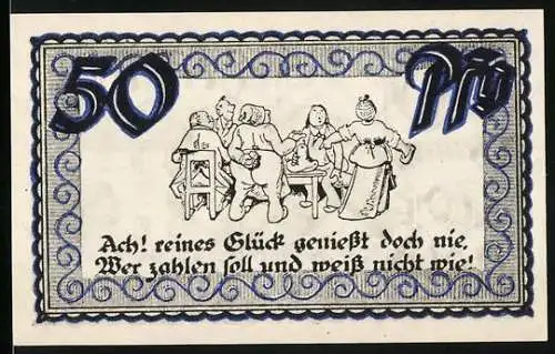 Notgeld Stolzenau, 1921, 50 Pfennig, Altes Schloss mit Reim über Geld auf Rückseite