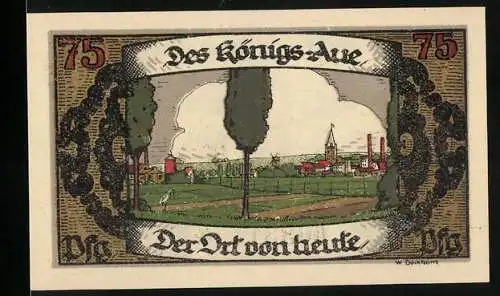 Notgeld Königsaue 1921, 75 Pfennig, Ansicht von Königsaue und Karte der Umgebung