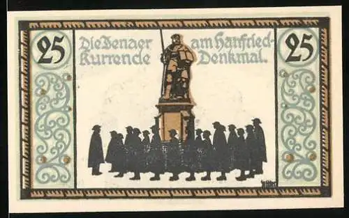 Notgeld Jena, 1921, 25 Pfennig, Die Jenaer Kurrende am Hanfried-Denkmal, Gültigkeit drei Monate