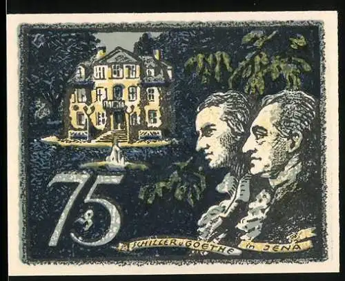 Notgeld Jena, 1921, 75 Pfennig, Schiller und Goethe, Universitätshaus