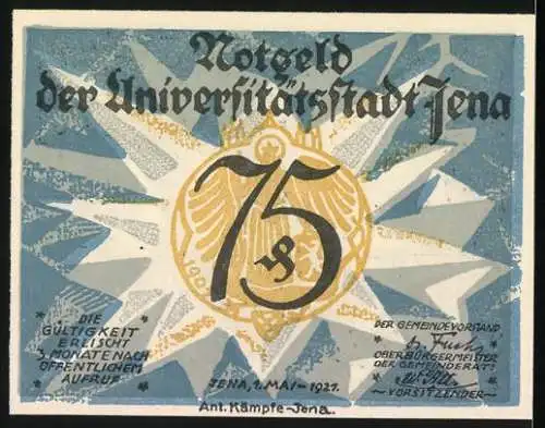 Notgeld Jena, 1921, 75 Pfennig, Schiller und Goethe, Universitätshaus