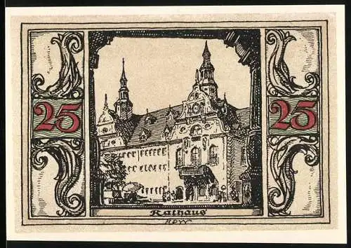 Notgeld Arnstadt 1921, 25 Pfennig, Rathaus und Adler