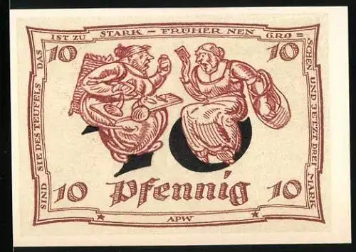 Notgeld Arnstadt 1921, 10 Pfennig, Figuren, Adler und Schrift