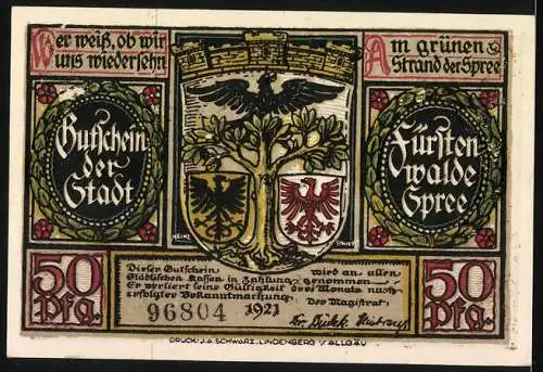 Notgeld Fürstenwalde, 1921, 50 Pfennig, Bürger verteidigen sich gegen die Quitzows