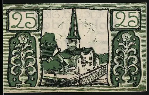 Notgeld Holzminden, 1922, 25 Pfennig, Ansicht von Holzminden mit Kirche