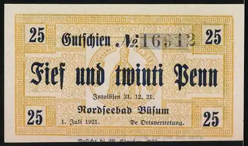 Notgeld Büsum, 1921, 25 Pfennig, Wattenläufer in Büsum, Nordseebad Büsum