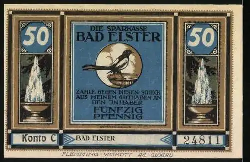 Notgeld Bad Elster, 50 Pfennig, Die Salzquelle, Floratempel und Hygieagruppe, Konto C, Nr. 24811