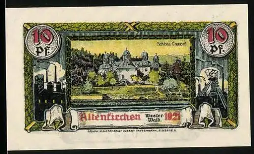 Notgeld Altenkirchen 1921, 10 Pfennig, Schloss Crottorf und Wappen