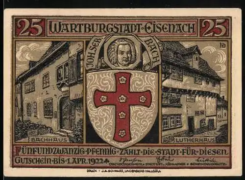 Notgeld Eisenach, 1922, 25 Pfennig, Bachhaus und Lutherhaus, Der Tannhäuser