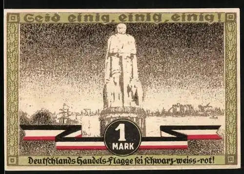 Notgeld Hamburg, 1921, 1 Mark, Statue und Kultur- u. Sportwoche-Motiv